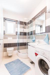a bathroom with a washing machine and a toilet at Mladinic Palace in Milna +60 photos
