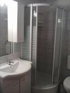 a bathroom with a shower and a sink and a toilet at Studio Cres in Cres