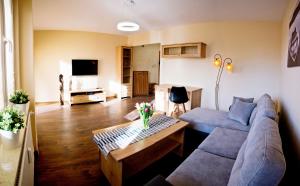 sala de estar con sofá y mesa en Apartament Fryderyk Premium 2, en Nysa