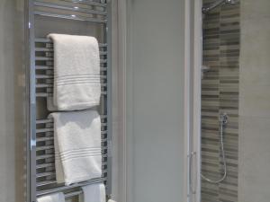 a bathroom with towels on a towel rack next to a shower at The Flat 233 in Tavarnuzze