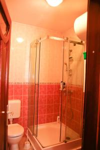 łazienka z prysznicem i toaletą w obiekcie Princess Luxus Apartman w Siófoku +10 zdjęć
