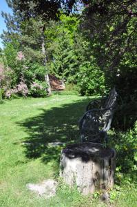 un banco del parque sentado en la parte superior de un tronco de árbol en Mont Blanc - locations de charme, en Beaurainville