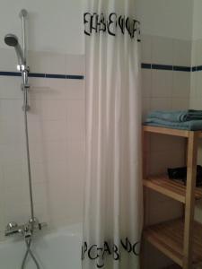 科克赛德Zonnig Appartement met Zeezicht的带浴缸的浴帘