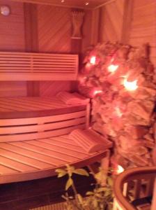 a room with a bed and a chair with lights at Feniks Agro&Spa Adults Only in Świnoujście