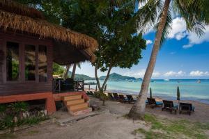 a house on the beach with chairs and trees at Palm Leaf Resort Koh Tao in Ko Tao
