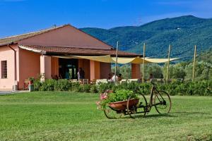 a bike parked in the grass in front of a house at Agriturismo Ristorante Monte Argentario in Monte Argentario