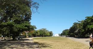 um parque com árvores e um campo de relva em Chalé Charmoso em Trancoso