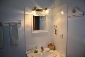 W łazience znajduje się umywalka i lustro. w obiekcie Au bois de mon coeur w mieście Foameix