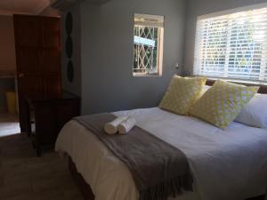 een bed met een teddybeer bovenop bij Stel26 in Bloemfontein