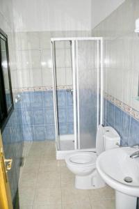 a bathroom with a toilet and a shower and a sink at La Vista Pension in Guía de Isora +17 photos