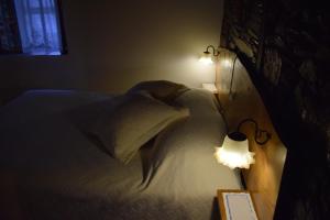 a bedroom with a bed with a pillow and a lamp at Casa da Cerejinha in Góis