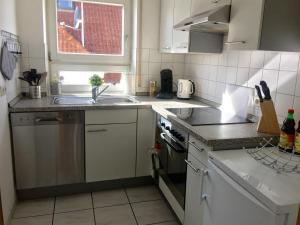 eine Küche mit Spüle und Geschirrspüler in der Unterkunft Seestraße in Uhldingen-Mühlhofen