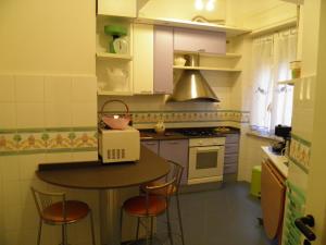 ローマにあるLa Casa Dei Geraniのキッチン(テーブル、椅子、ノートパソコン付)