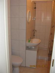 Baño pequeño con aseo y lavamanos en Economy Baltics Apartments - Narva 16, en Tallin