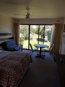 a bedroom with a bed and a table at Toora Lodge Motel in Toora
