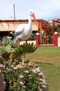 a statue of a pelican standing on a plant at Kos Island Studios in Kefalos
