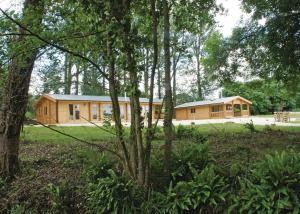 a log cabin in the middle of a forest at Peckmoor Farm Lodges in Misterton