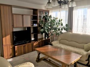 a living room with a couch and a table at Center Apartment in Pristina