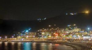 a city at night with lights on a beach at Apartmans Hari in Dobra Voda