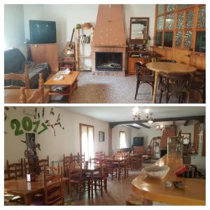 two pictures of a living room and a dining room at El Mijares in Olba