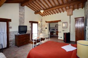 een slaapkamer met een bed en een tv in een kamer bij Borgo Di Cortolla in Pietralunga