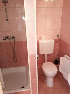 a bathroom with a toilet and a tub and a sink at M&aacute;ty&aacute;s Sz&aacute;ll&aacute;s in Szombathely