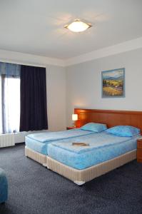 sypialnia z dużym łóżkiem i oknem w obiekcie Hotel Kibella w mieście Sofia