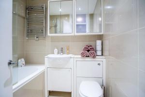 a bathroom with a sink and a toilet and a tub at Quality Stylish Flat in Russell Square in London