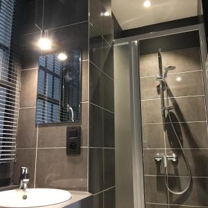 ein Badezimmer mit Dusche, Waschbecken und Spiegel in der Unterkunft Celect'in Lyon in Lyon + 31 Fotos