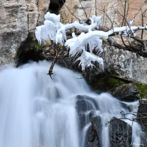 una cascada con árboles nevados encima de ella en RURAL EL MAÑo, en Castril