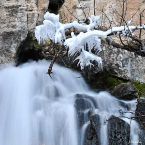 una cascada con árboles nevados encima de ella en RURAL EL MAÑo en Castril