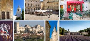 a collage of pictures of cities and buildings at Cité des Papes in Avignon