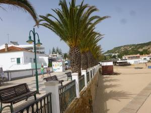 a beach with palm trees and a white fence at GUADALUPE 3 in Luz +2 photos