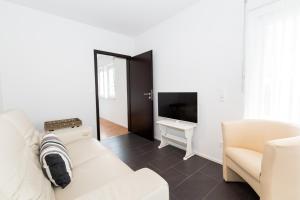ザルネンにあるSarnen Apartment 1のリビングルーム(白いソファ、テレビ付)