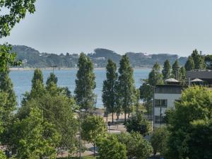 - une vue sur l'eau et les arbres dans l'établissement Porto River View Apartment, à Porto