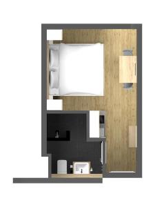 a floor plan of a room with a mirror at easy sleep Apartmenthotel in Landshut