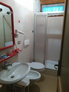 フィエーラ・ディ・プリミエーロにあるBaita La Ritondaのバスルーム(トイレ、洗面台、シャワー付)