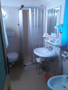 フィエーラ・ディ・プリミエーロにあるBaita La Ritondaのバスルーム(シャワー、洗面台、トイレ付)