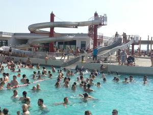 a large group of people in a swimming pool at Ferienhaus Klapötke in Dorum-Neufeld