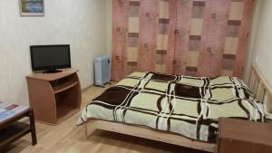 キロフスクにあるApartment on Sovetskoy Konstitutsiiのベッドルーム(ベッド1台、テレビ、テーブル付)