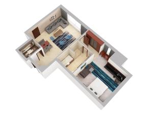 a rendering of a floor plan of aominium at Flora Al Barsha Hotel At The Mall in Dubai