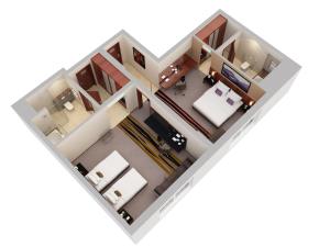 a rendering of a floor plan of a room at Flora Al Barsha Hotel At The Mall in Dubai