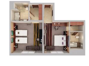 two views of a small room with a room with at Flora Al Barsha Hotel At The Mall in Dubai