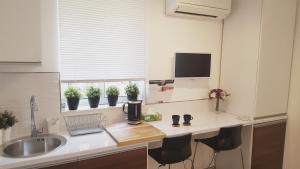 Kuchyň nebo kuchyňský kout v ubytování Blue Star Apartments