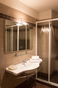 La salle de bains est pourvue d'un lavabo et d'une douche. dans l'établissement Hotel Fontanelle, à Fratta Terme