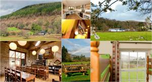 un collage de fotos de una casa con una colina en YHA Brecon Beacons Danywenallt en Llansantffread