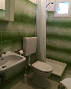 a green bathroom with a toilet and a sink at Villa Terasa in Molunat