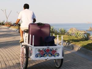 a man riding a bike with a cart at Casa Chameleon Hotel Las Catalinas - Adults Only in Playa Flamingo