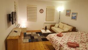 1 dormitorio pequeño con 1 cama y 1 sofá en Apartment Nina and Nino en Sarajevo