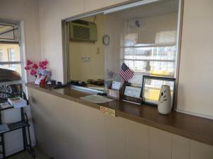 a kitchen counter with a sink and a window at State Motel Haines City in Haines City